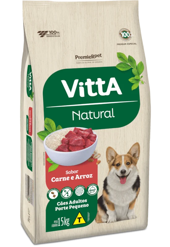 Embalagem de PremieR VittA Natural Cães Adultos Porte Pequeno Carne e Arroz