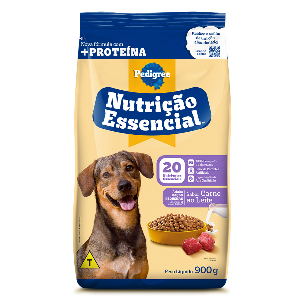 Embalagem de Pedigree Nutrição Essencial Ração Seca Adulto Sabor Carne ao Leite