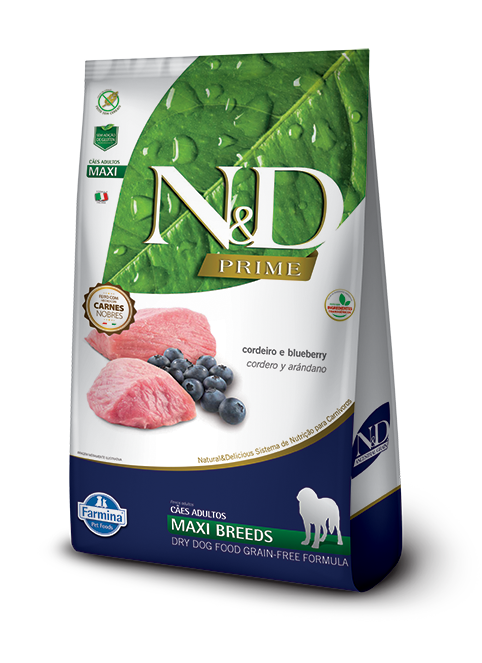 Embalagem de N&D Prime Canine Cordeiro & Blueberry Adult Maxi
