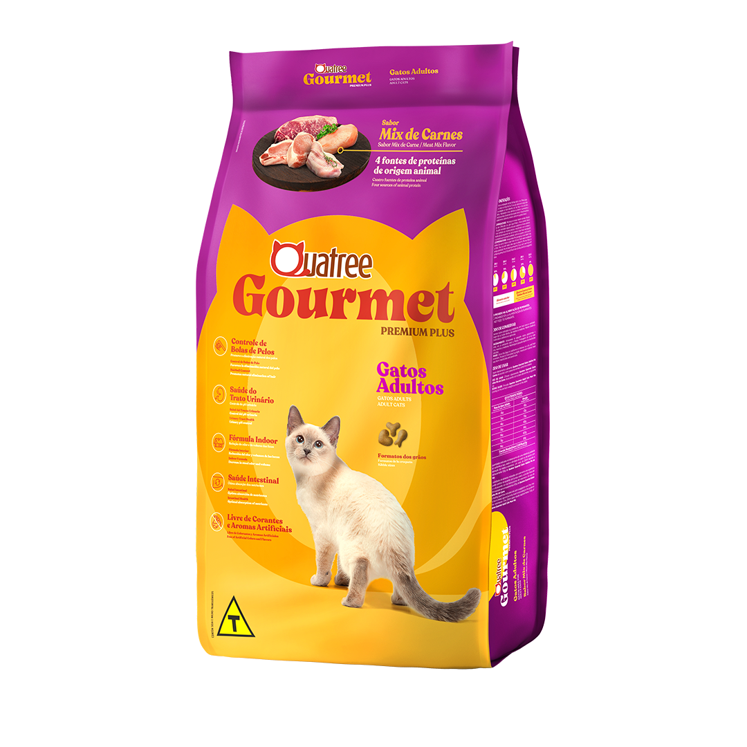 Embalagem de Quatree Gourmet Gatos Adultos Mix de Carnes