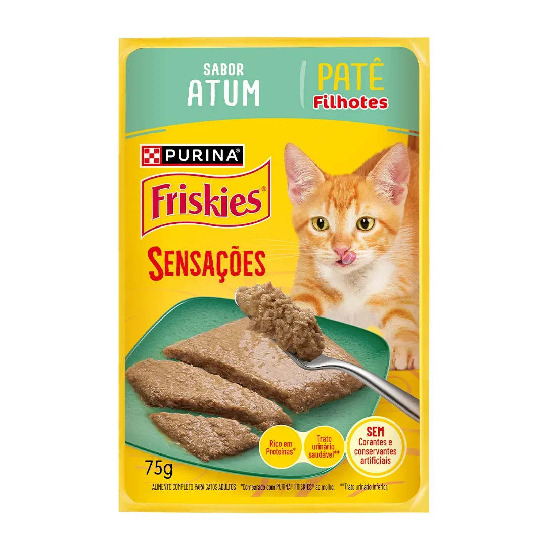 Embalagem de Purina Friskies Patê Sensações para Gatos Filhotes Atum