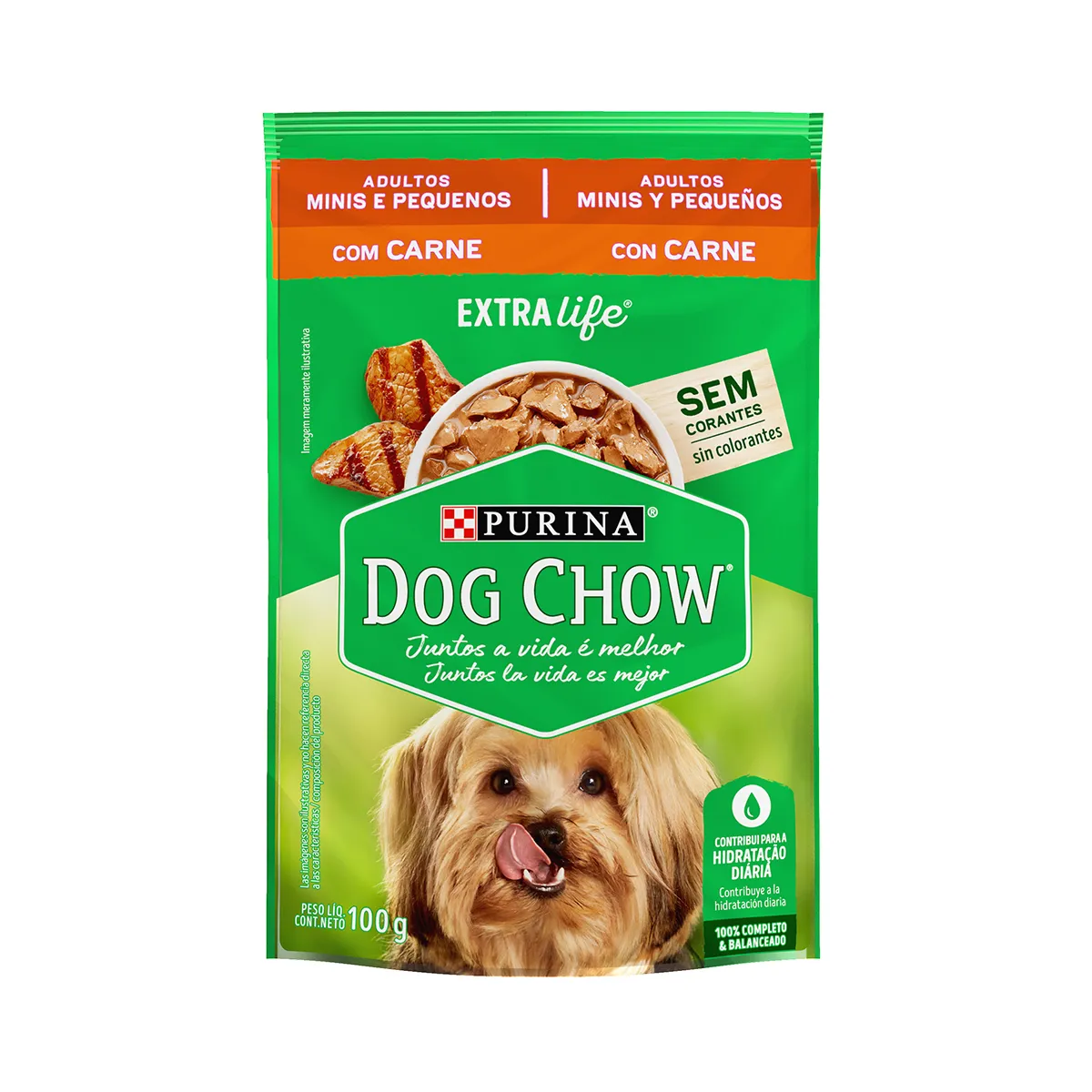 Embalagem de Purina Dog Chow Cães Filhotes Minis e Pequenos Carne e Arroz (Sachê)