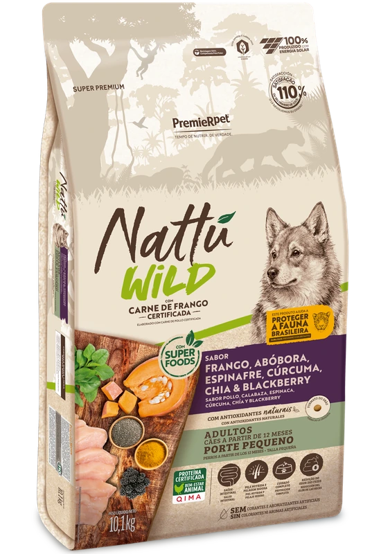 Embalagem de PremieR Nattu Wild Cães Adultos Porte Pequeno Abóbora e Espinafre