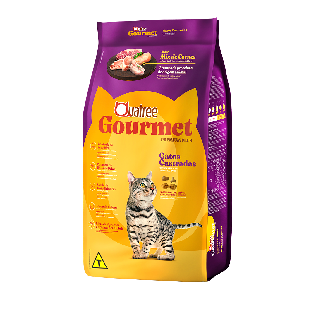 Embalagem de Quatree Gourmet Gatos Castrados Mix de Carnes