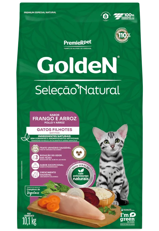 Embalagem de GoldeN Seleção Natural Gatos Filhotes Frango & Arroz