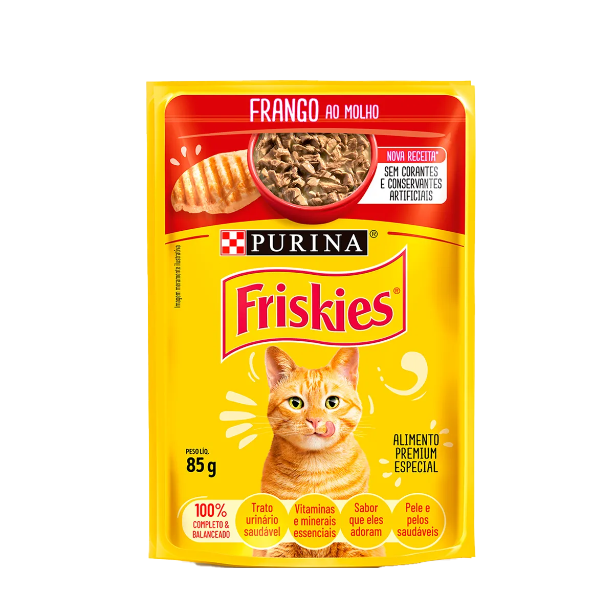 Embalagem de Purina Friskies Gatos Filhotes Frango ao Molho (Sachê)