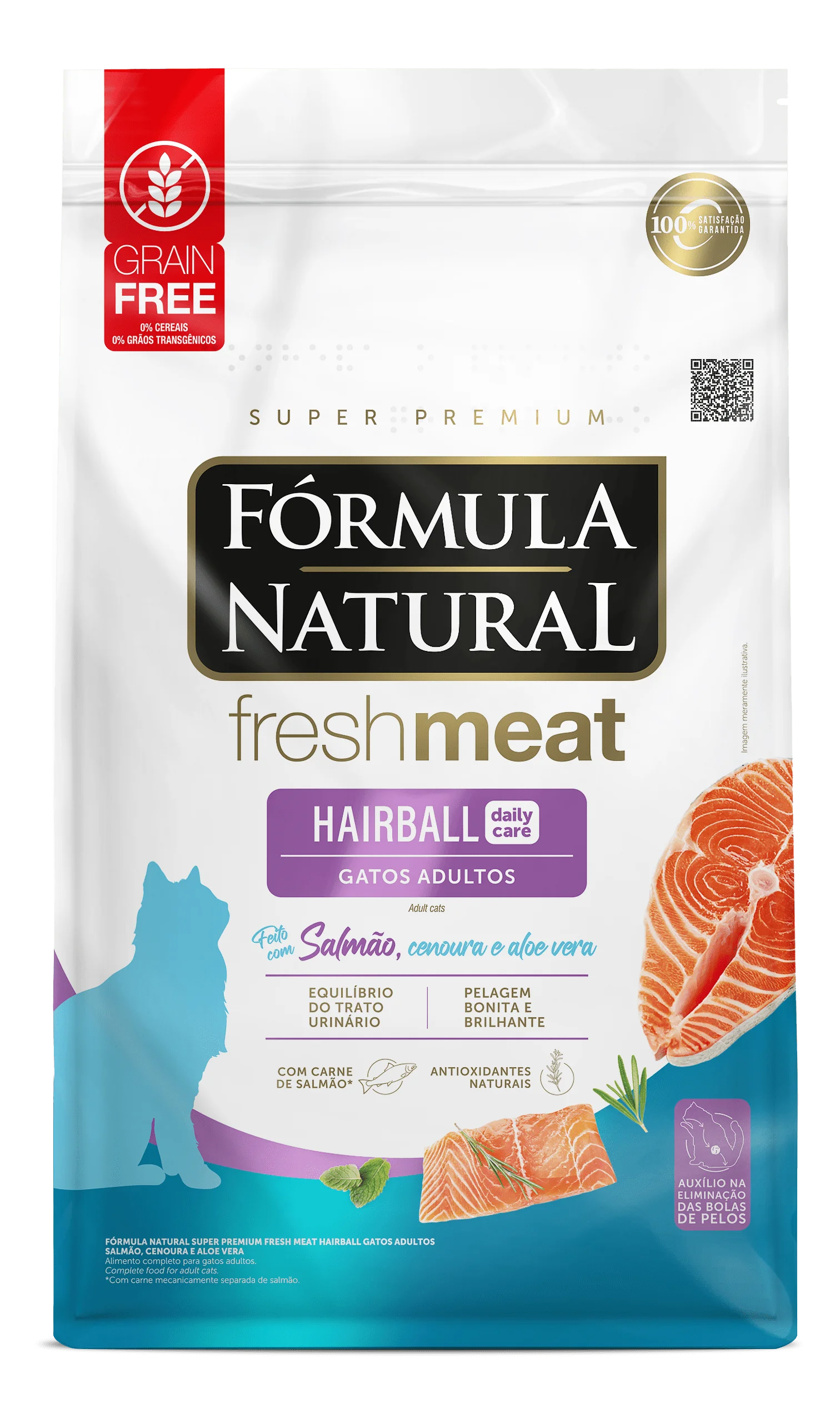 Embalagem de Fórmula Natural Super Premium Fresh Meat Hairball Gatos Salmão, Cenoura e Aloe Vera