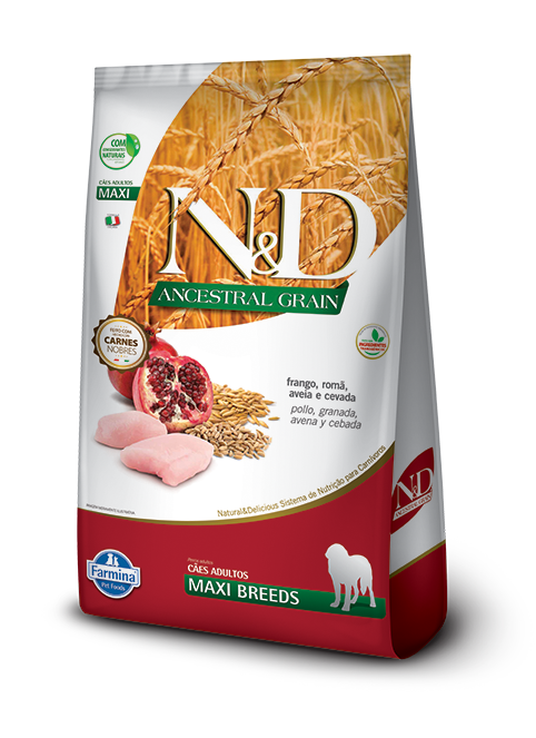 Embalagem de N&D Ancestral Grain Canine Frango & Romã Adult Maxi