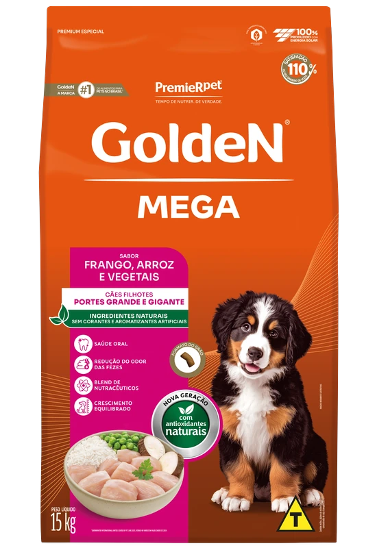 Embalagem de GoldeN Mega Cães Filhotes Porte Grande & Gigante Frango & Arroz