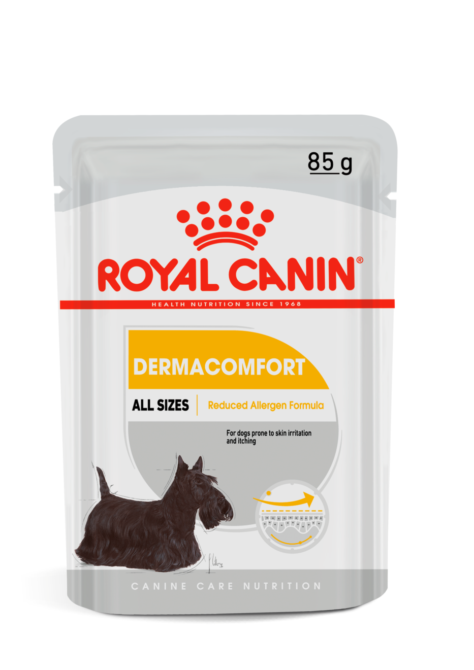 Embalagem de Royal Canin Dermacomfort Alimento Úmido