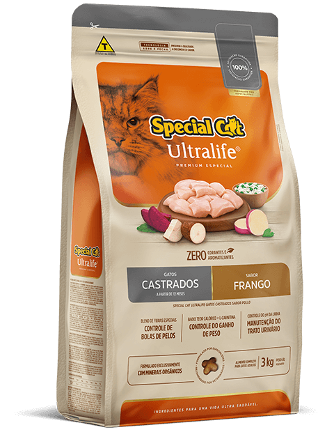 Embalagem de Special Cat Ultralife Gatos Castrados Sabor Frango