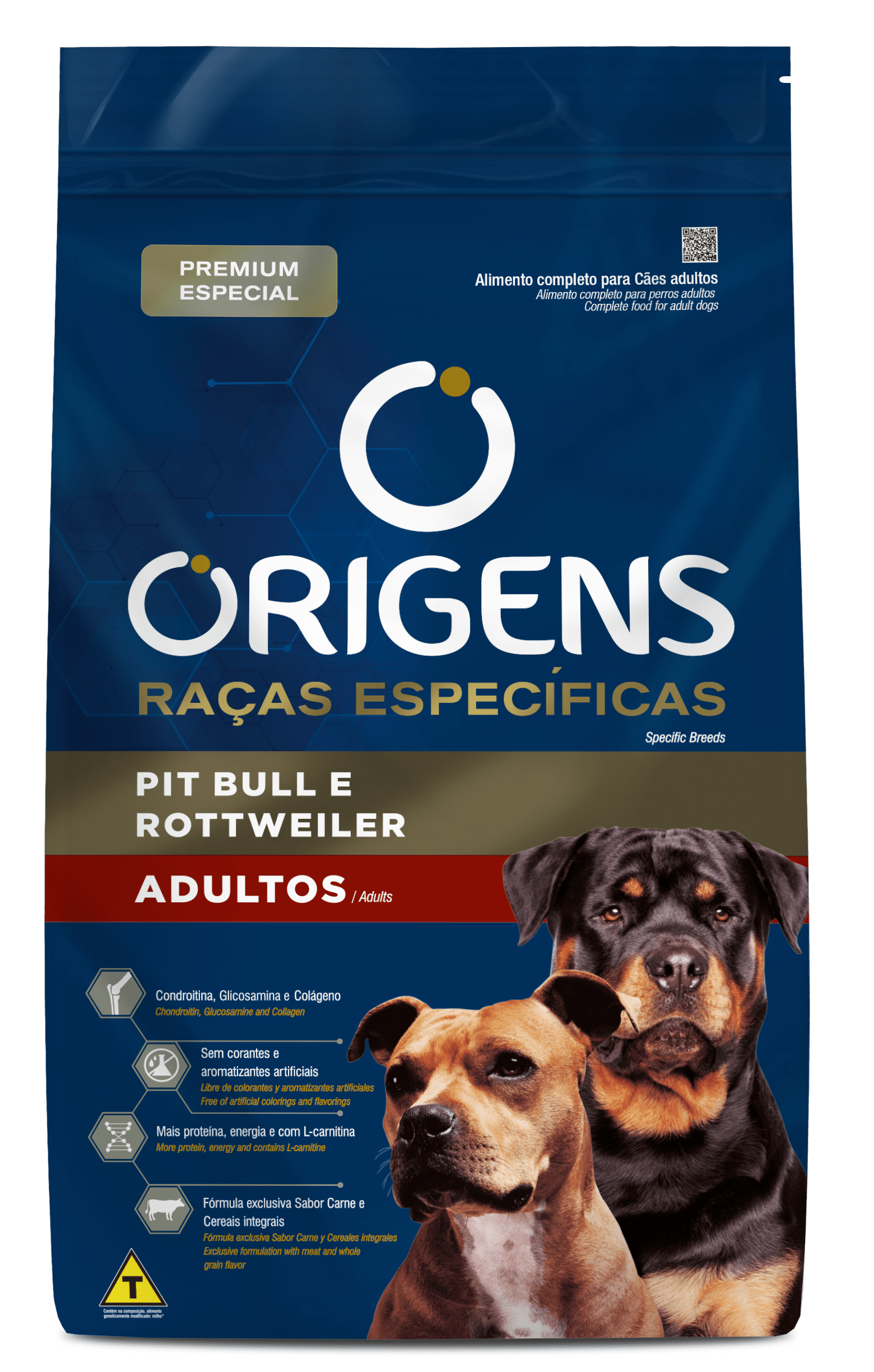 Embalagem de Origens Premium Especial Raças Específicas Cães Adultos Pit Bull e Rottweiler