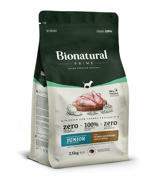 Embalagem de Bionatural Prime Cães Raças Médias e Grandes Júnior Frango