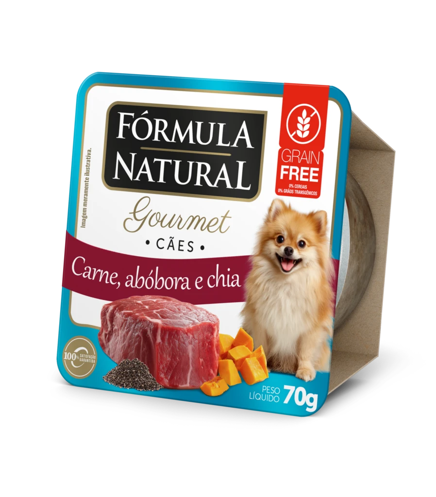 Packshot oficial de Fórmula Natural Super Premium Gourmet Cães Adultos Sabor Carne, Abóbora e Chia