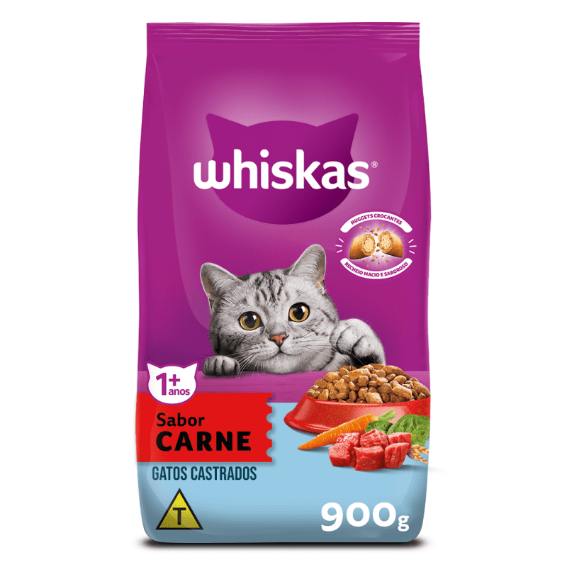 Embalagem de Whiskas Carne Gatos Adultos Castrados