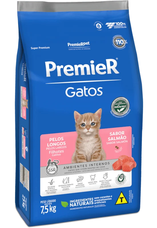 Embalagem de PremieR Gatos Pelos Longos Filhotes Salmão