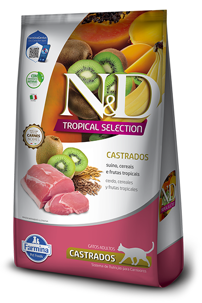 Embalagem de N&D Tropical Selection Feline Suíno Adult Castrados