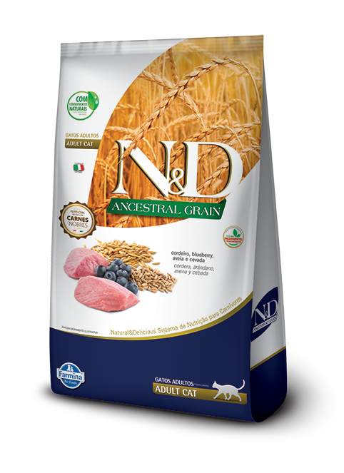 Embalagem de N&D Ancestral Grain Feline Cordeiro & Blueberry Adult