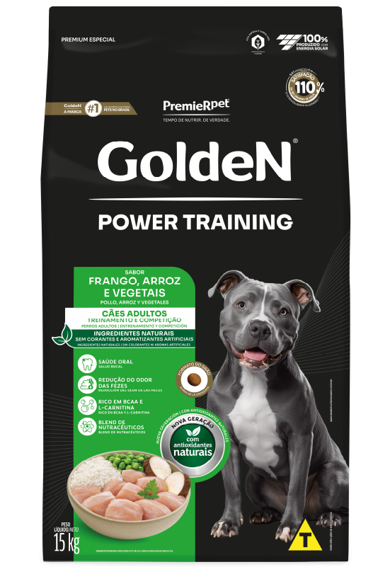 Embalagem de GoldeN Power Training Cães Adultos Frango & Arroz