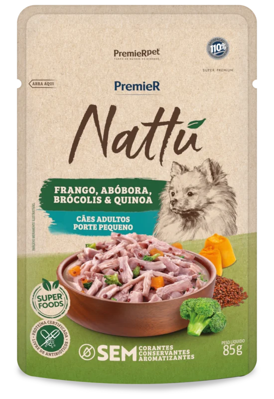Embalagem de PremieR Nattu Úmidos Cães Adultos Porte Pequeno Frango, Abóbora, Brócolis e Quinoa
