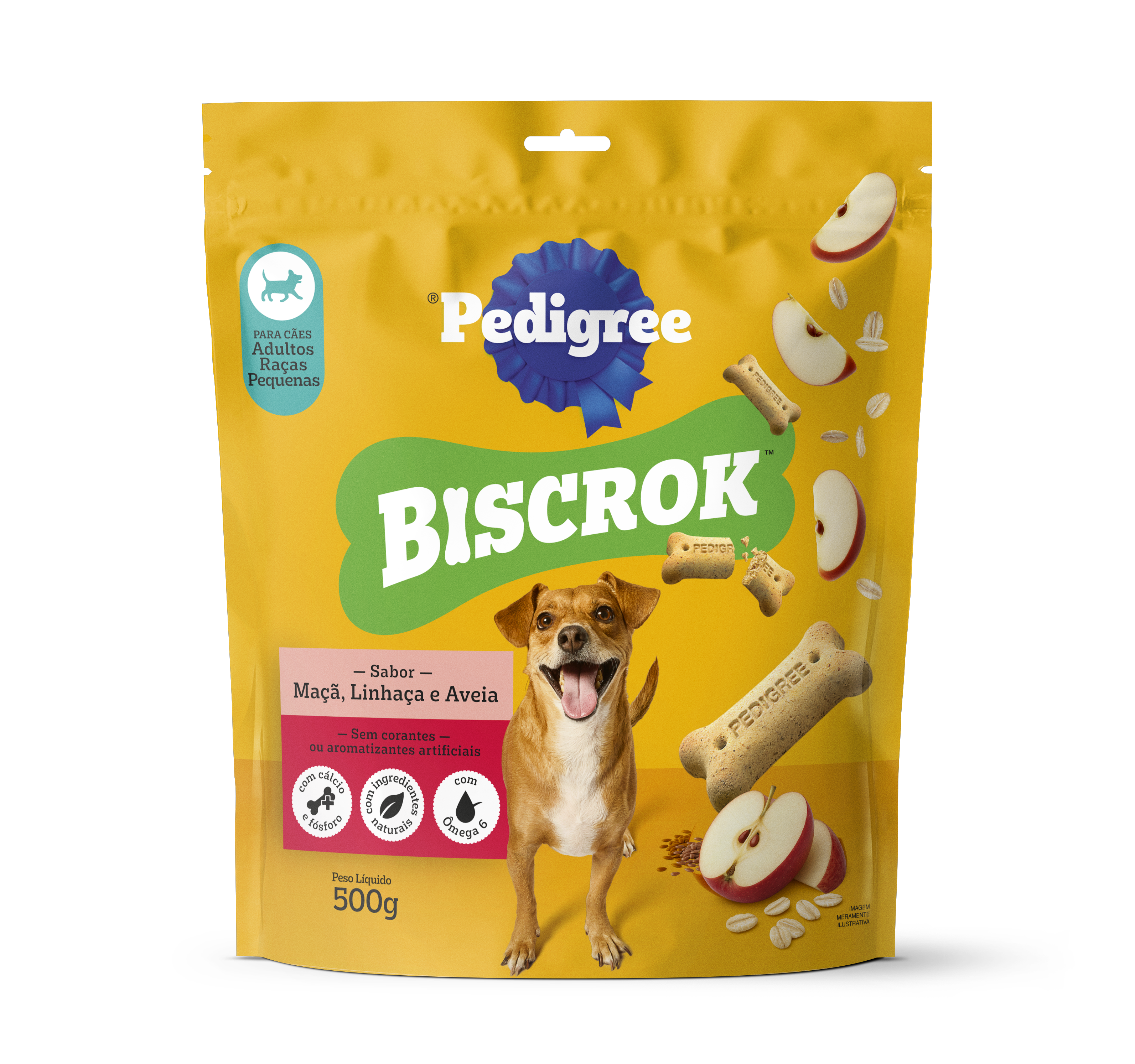 Packshot oficial de Pedigree Biscrok Adulto Raças Pequenas Sabor Maçã, Linhaça e Aveia