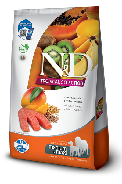 Embalagem de N&D Tropical Selection Canine Salmão Adult Medium & Maxi