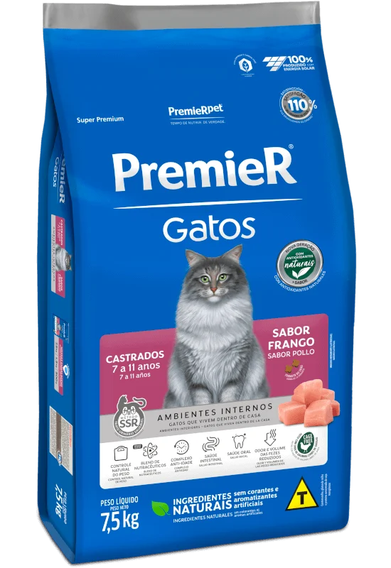 Embalagem de PremieR Gatos Castrados 7 a 11 anos Frango