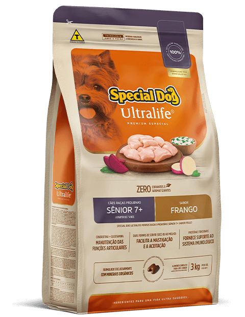 Embalagem de Special Dog Ultralife Cães Raças Pequenas Sênior 7+ Sabor Frango