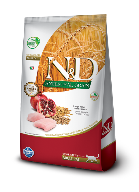Embalagem de N&D Ancestral Grain Feline Frango & Romã Adult