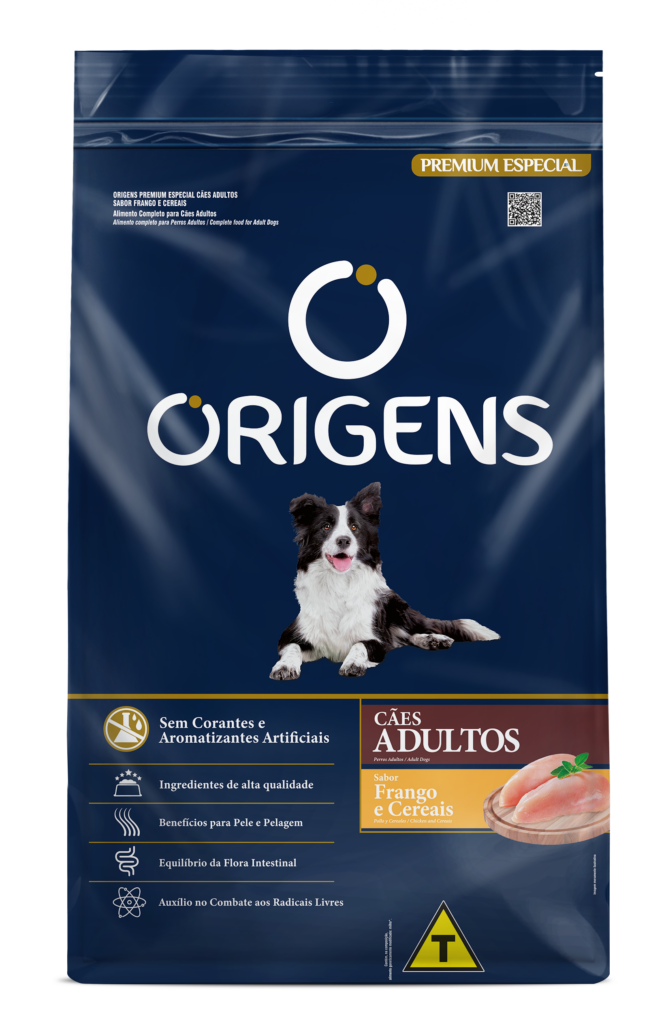 Embalagem de Origens Premium Especial Cães Adultos Portes Médio e Grande Sabor Frango e Cereais