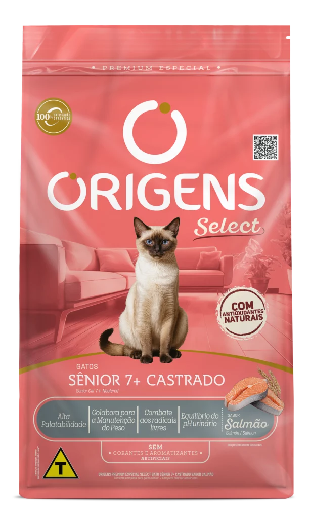 Embalagem de Origens Premium Especial Select Gato Sênior 7+ Castrado Sabor Salmão