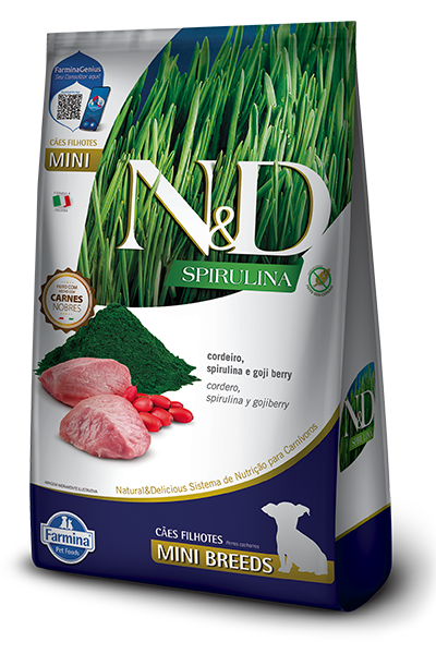 Embalagem de N&D Spirulina canine Cordeiro, Spirulina e Goji Berry Puppy Mini