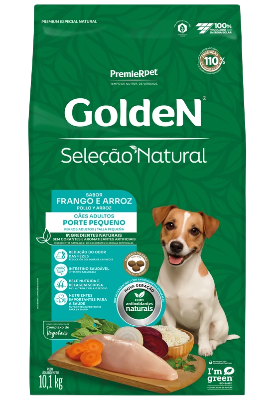 Embalagem de GoldeN Seleção Natural Cães Adultos Porte Pequeno Frango & Arroz