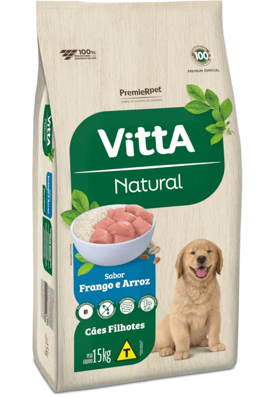 Embalagem de Vitta Natural Cães Filhotes Frango e Arroz