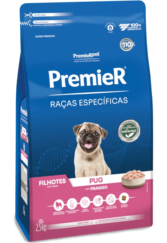 Embalagem de PremieR Raças Específicas Pug Filhotes Porte Pequeno Frango