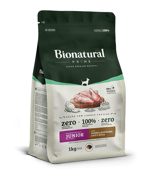 Embalagem de Bionatural Prime Cães Raças Pequenas Júnior Frango
