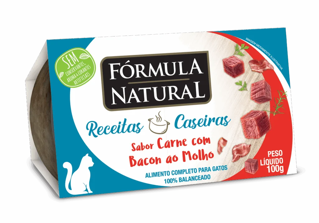 Embalagem de Fórmula Natural Receitas Caseiras Gatos Adultos Carne com Bacon ao Molho