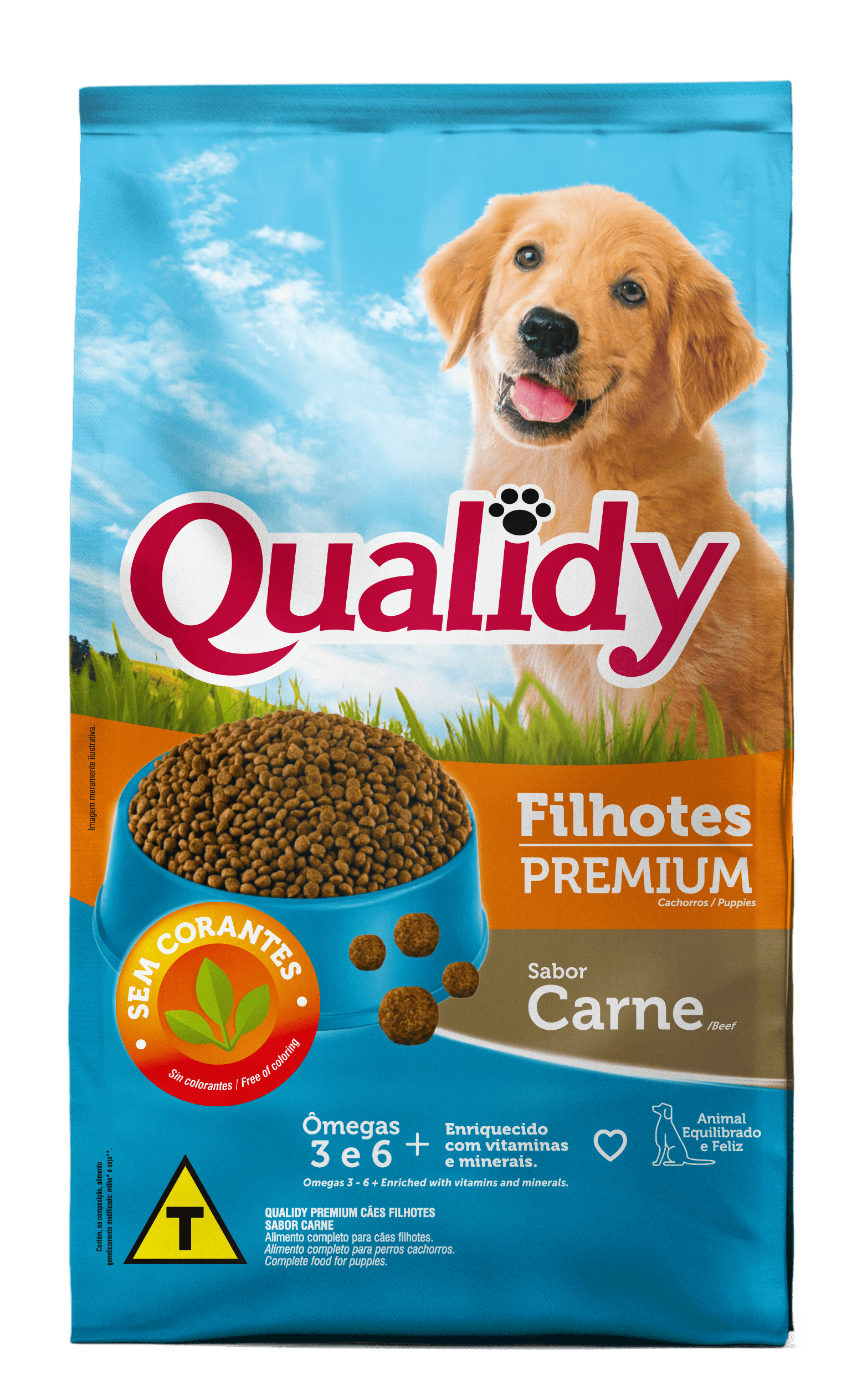 Embalagem de Qualidy Premium Cães Filhotes Sabor Carne