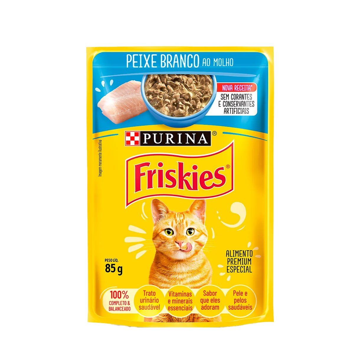 Embalagem de Purina Friskies Gatos Filhotes Peixe Branco ao Molho (Sachê)