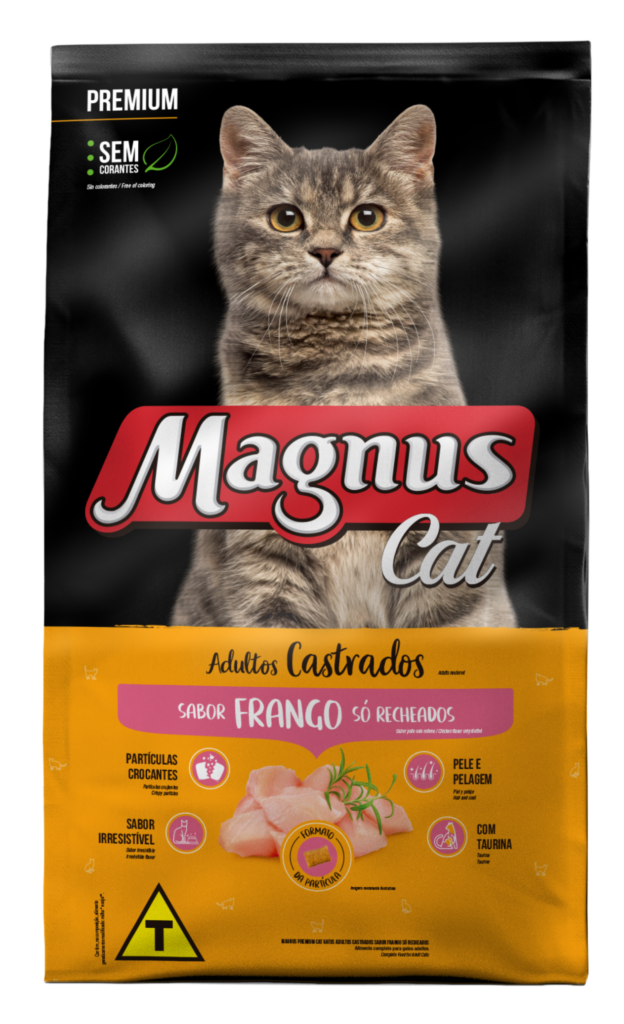 Embalagem de Magnus Cat Premium Gatos Adultos Castrados Frango Só Recheados