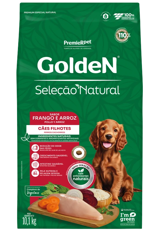 Embalagem de GoldeN Seleção Natural Cães Filhotes Frango & Arroz