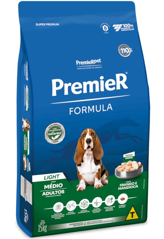 Embalagem de PremieR Formula Cães Adultos Porte Médio Frango Light