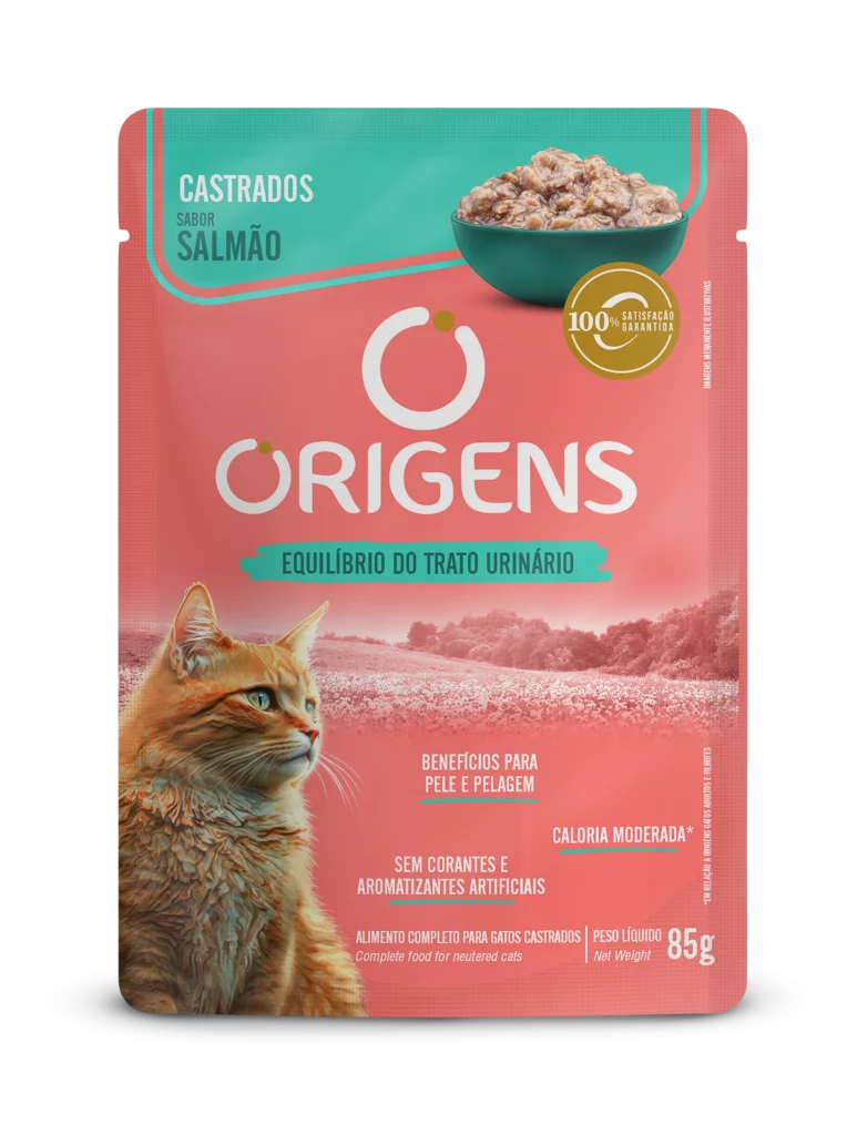 Embalagem de Origens Premium Especial Gatos Adultos Castrados Sabor Salmão