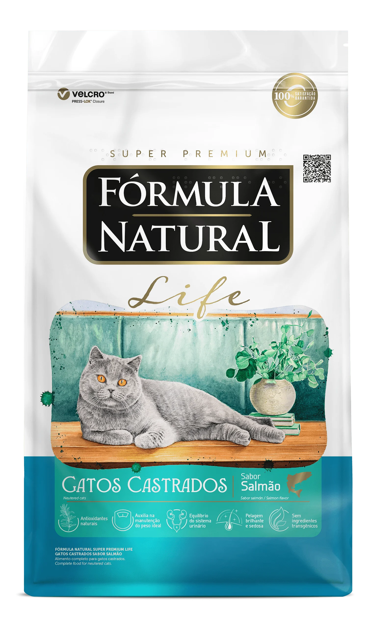 Embalagem de Fórmula Natural Super Premium Life Gatos Castrados Sabor Salmão