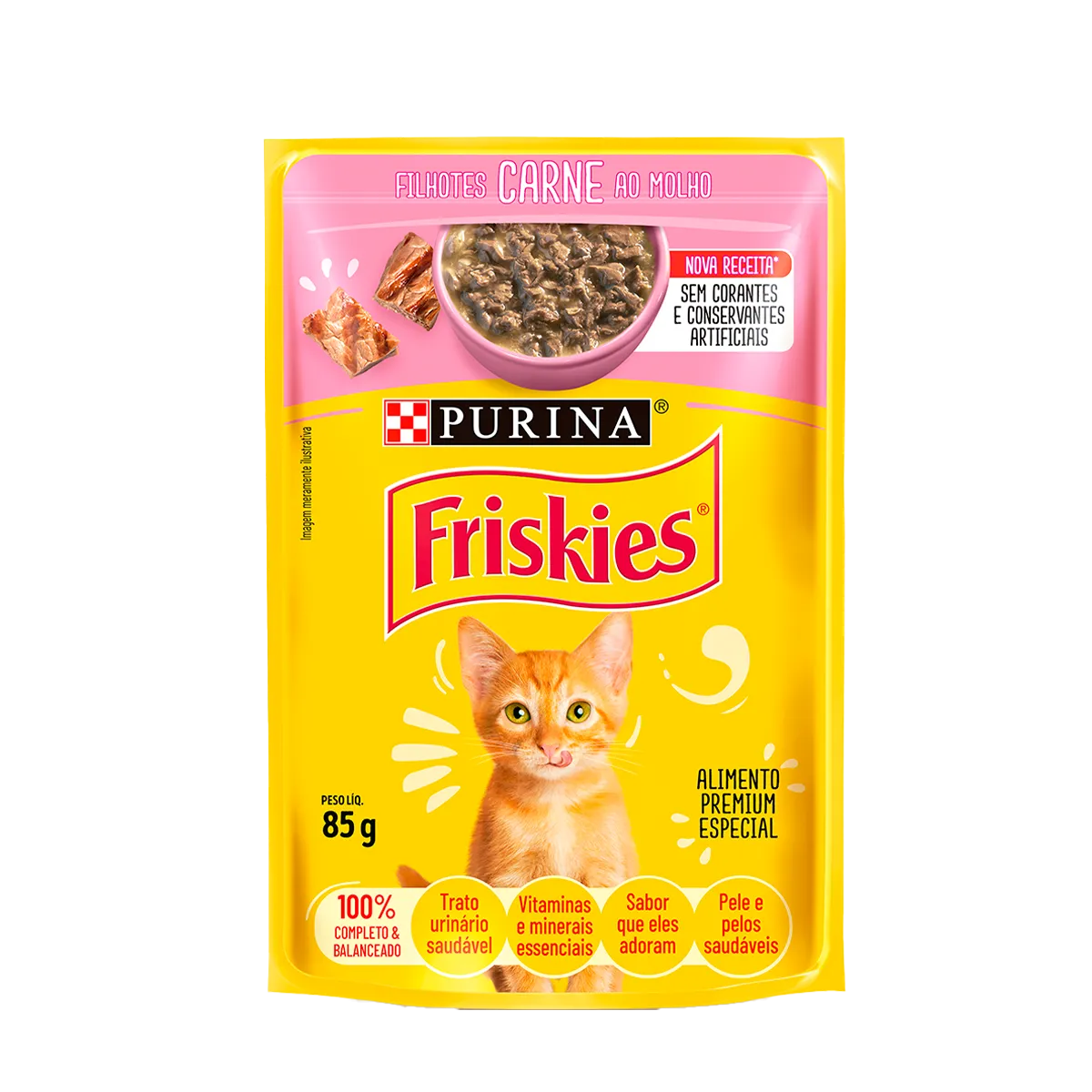 Embalagem de Friskies Filhotes Carne ao Molho