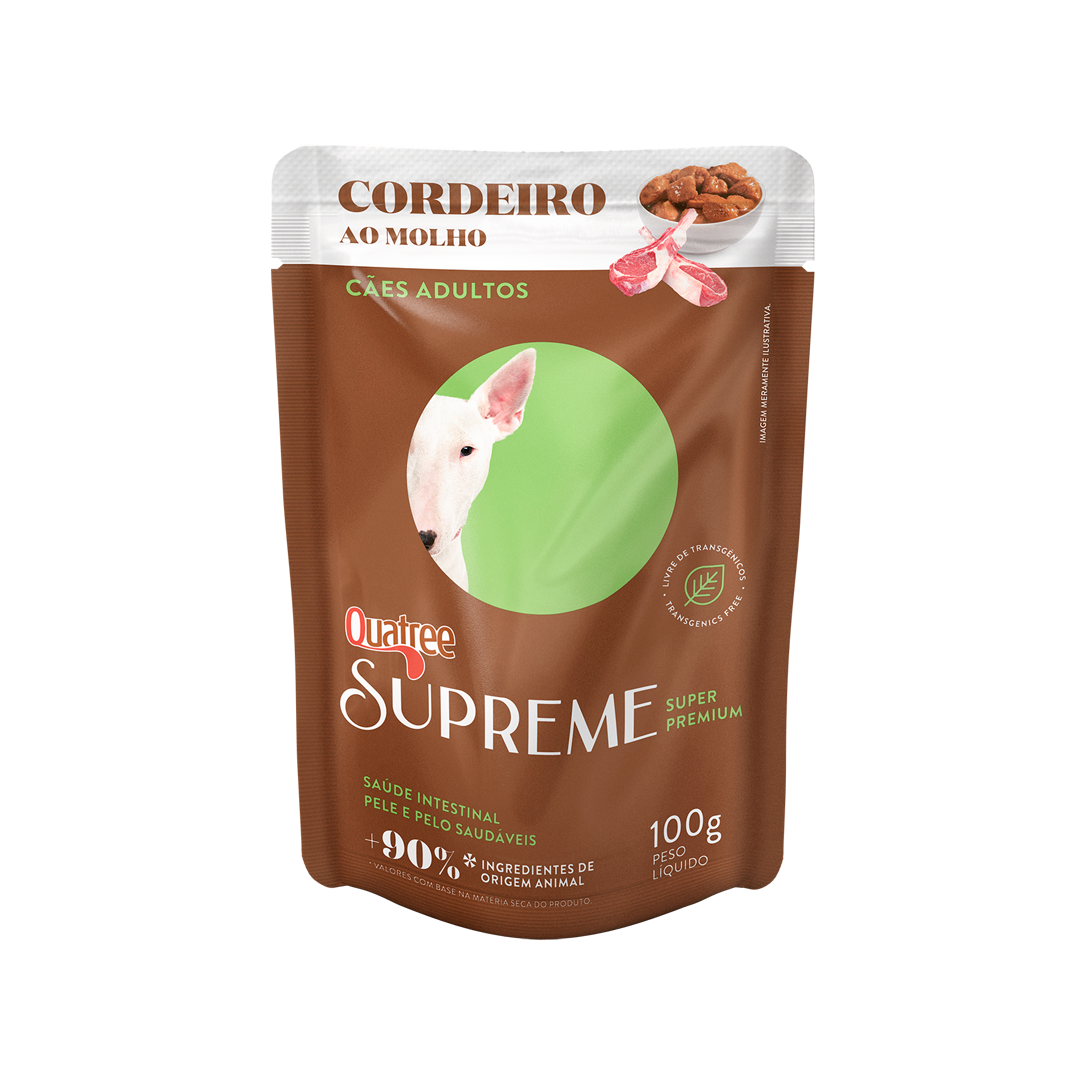 Embalagem de Quatree Supreme Úmido Cães Adultos Cordeiro ao Molho