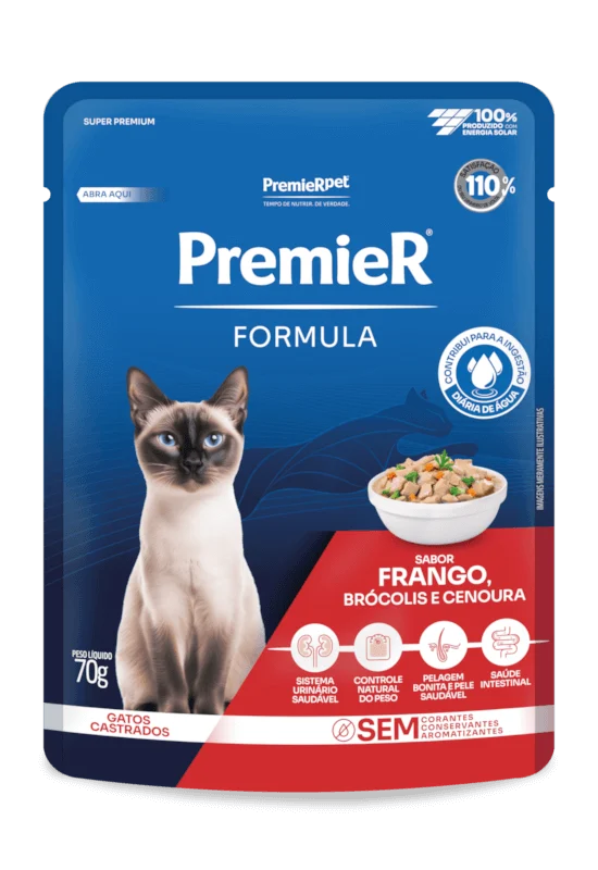Embalagem de PremieR Formula Úmidos Gatos Adultos Frango, Brócolis e Cenoura