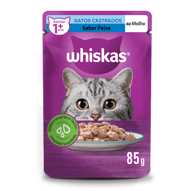 Embalagem de Whiskas Sachê Peixe ao Molho para Gatos Adultos Castrados