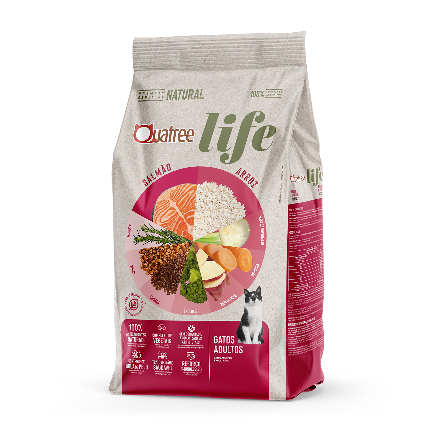 Embalagem de Quatree Life Gatos Adultos Salmão e Arroz