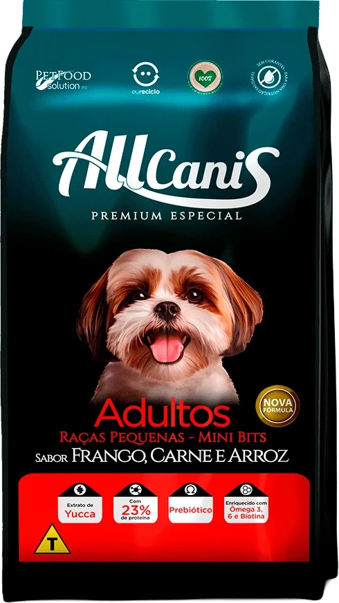 Packshot oficial de Allcanis Cães Adultos Raças Pequenas Frango, Carne e Arroz